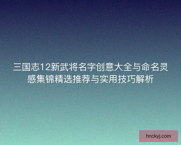 三国志12新武将名字创意大全与命名灵感集锦精选推荐与实用技巧解析